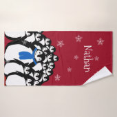 Gepersonaliseerde pinguïnfamilie badhanddoek (Badhanddoek)