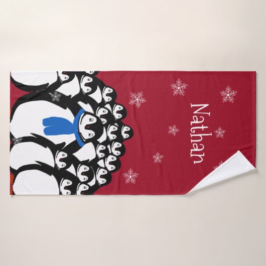 Gepersonaliseerde pinguïnfamilie badhanddoek (Badhanddoek)
