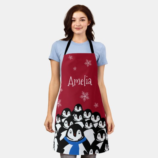 Gepersonaliseerde pinguïnfamilie schort (Gedragen)