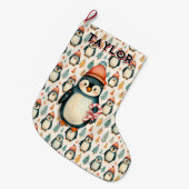 Gepersonaliseerde  pinguïns kerst grote kerstsok (Voorkant (Hangend))