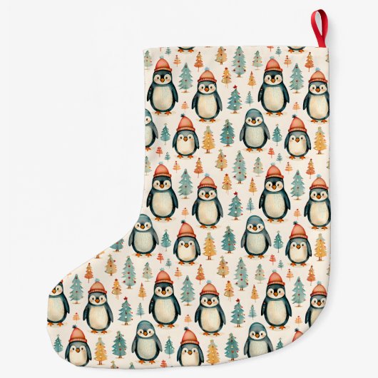 Gepersonaliseerde pinguïns kerst grote kerstsok (Achterkant)