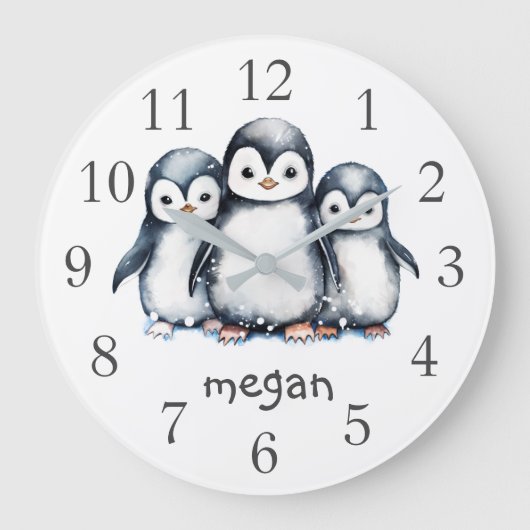 Gepersonaliseerde pinguïns kinderkamer wandklok (Voorkant)