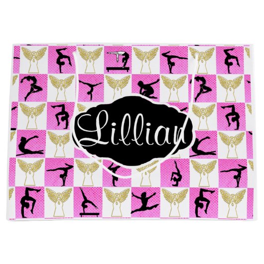 GEPERSONALISEERDE PINK ANGEL GYMNAST KERST CADEAU  GROOT CADEAUZAKJE (Voorkant)