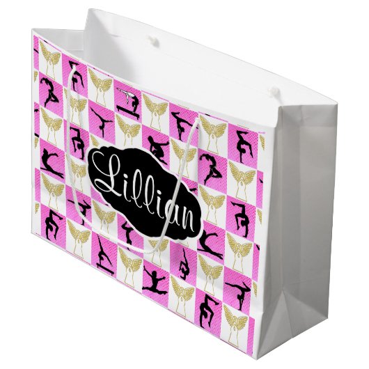 GEPERSONALISEERDE PINK ANGEL GYMNAST KERST CADEAU  GROOT CADEAUZAKJE (Voorkant Gekanteld)