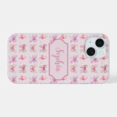 Gepersonaliseerde Pink Bow Coquette stijl iPhone 15 Case (Achterkant horizontaal)