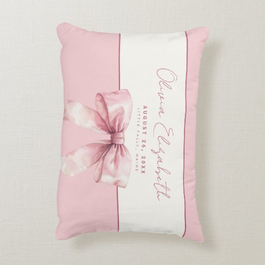 Gepersonaliseerde Pink Bow Girl Accent Kussen (Achterkant (Verticaal))