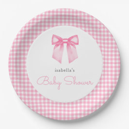 Gepersonaliseerde Pink Bow Girl Baby shower Papieren Bordje