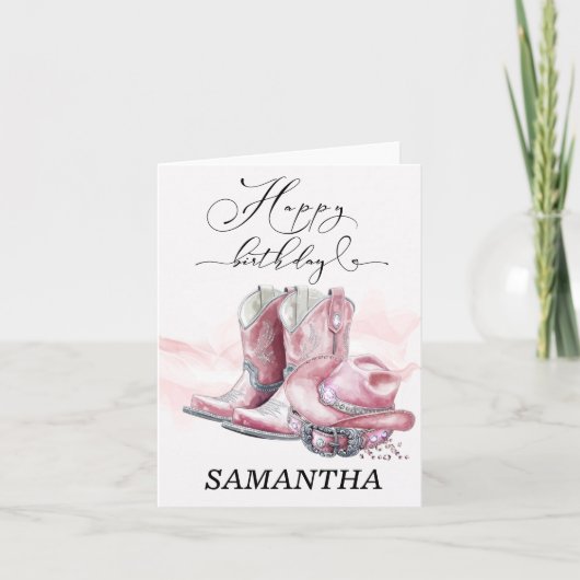 Gepersonaliseerde Pink Cowgirl verjaardagskaart Kaart (Voorkant)