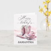 Gepersonaliseerde Pink Cowgirl verjaardagskaart Kaart (Gele Bloem)