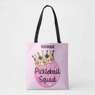 Gepersonaliseerde Pink Crown Pickleball Squad Tote Bag