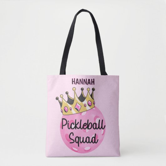 Gepersonaliseerde Pink Crown Pickleball Squad Tote Bag (Voorkant)