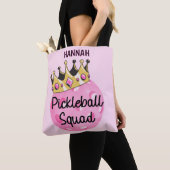 Gepersonaliseerde Pink Crown Pickleball Squad Tote Bag (Dichtbij)