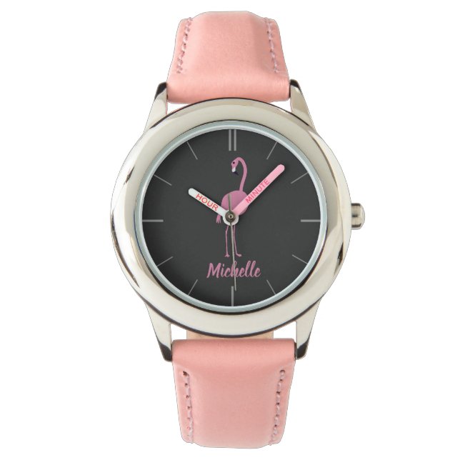 Gepersonaliseerde Pink Flamingo Meisjes Horloge (Voorkant)