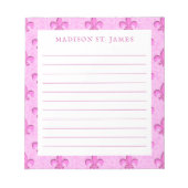 Gepersonaliseerde Pink Fleur De Lis Pattern Lined Notitieblok (Voorkant)
