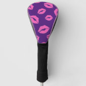 Gepersonaliseerde Pink Flirty Kiss Lips op Paarse Golfheadcover (Voorkant)