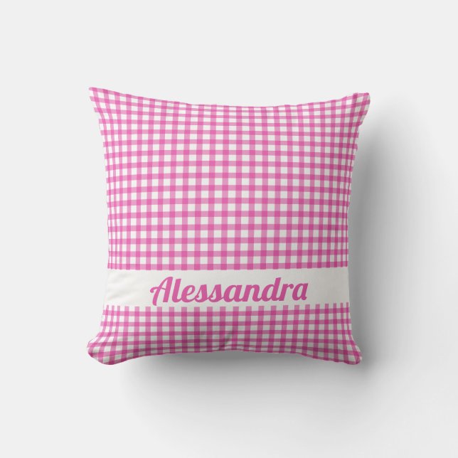 Gepersonaliseerde Pink Gingham Country Boerderij K Kussen (Voorkant)