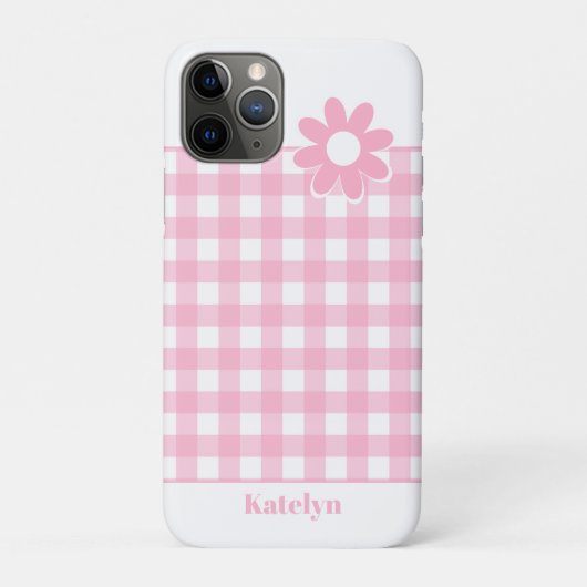 Gepersonaliseerde Pink Gingham Plaid Case-Mate iPhone Case (Achterkant)