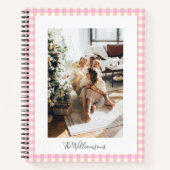 Gepersonaliseerde Pink Gingham Plaid Familiefoto Notitieboek (Voorkant)
