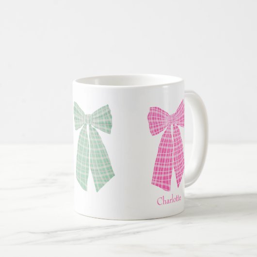 Gepersonaliseerde Pink Gingham Romantische Coquett Koffiemok (Voorkant rechts)