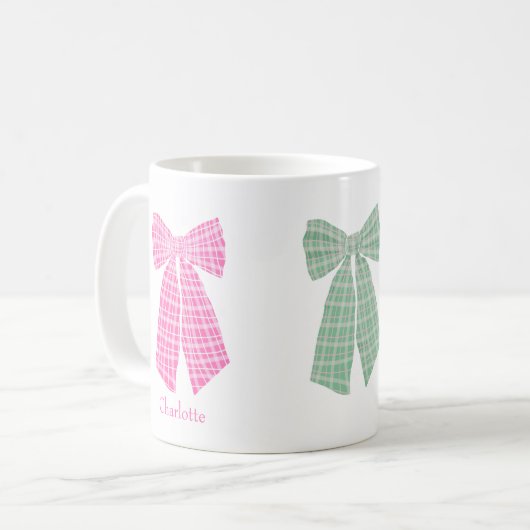 Gepersonaliseerde Pink Gingham Romantische Coquett Koffiemok (Voorkant links)