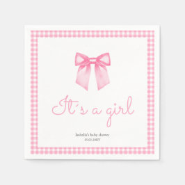 Gepersonaliseerde Pink Girl Waterverf Bow Servet