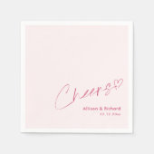 Gepersonaliseerde Pink Heart Cheers bruiloft serve Servet (Voorkant)