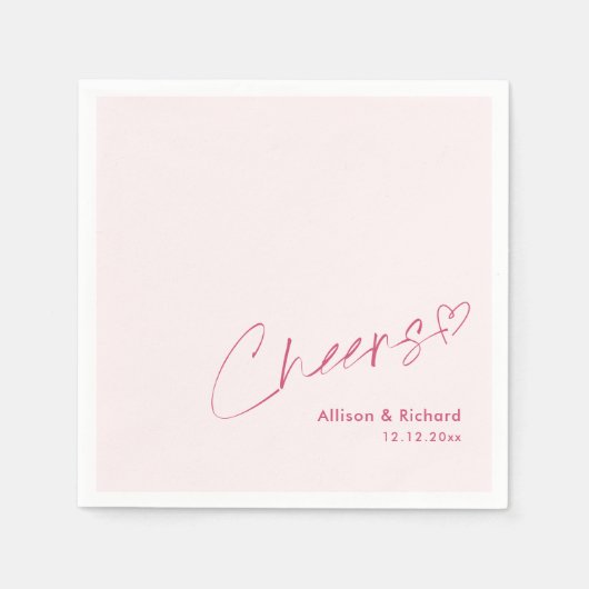 Gepersonaliseerde Pink Heart Cheers bruiloft serve Servet (Voorkant)