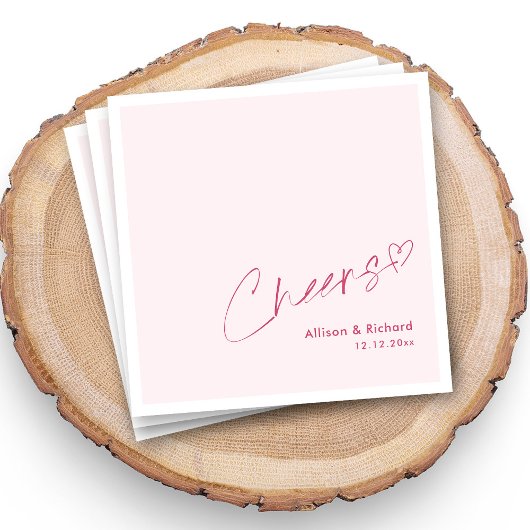 Gepersonaliseerde Pink Heart Cheers bruiloft serve Servet