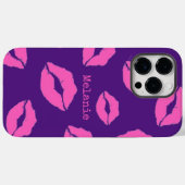 Gepersonaliseerde Pink Kiss Lips op Paarse Case-Mate iPhone Case (Achterkant (horizontaal))