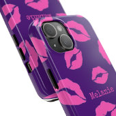 Gepersonaliseerde Pink Kiss Lips op Paarse Case-Mate iPhone Case