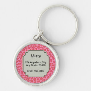 Gepersonaliseerde Pink Leopard Skin Huisdier ID Ta Sleutelhanger