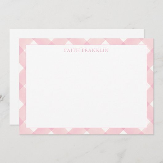 Gepersonaliseerde Pink Plaid Gingham Baby briefpap Bedankkaart (Voorkant / Achterkant)