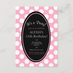 Gepersonaliseerde Pink Polka Dot Party Uitnodiging