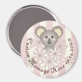 Gepersonaliseerde Pink Stripe Baby Koala Party Fav Magneet (Voorkant / Achterkant)
