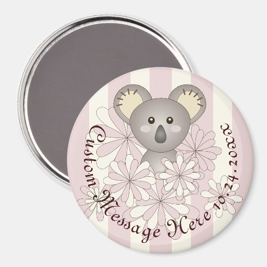 Gepersonaliseerde Pink Stripe Baby Koala Party Fav Magneet (Voorkant / Achterkant)