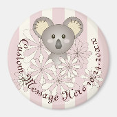 Gepersonaliseerde Pink Stripe Baby Koala Party Fav Magneet (Voorkant)