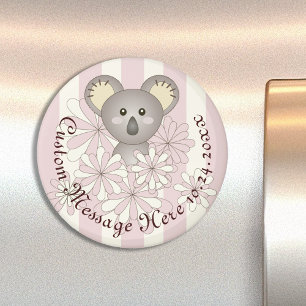 Gepersonaliseerde Pink Stripe Baby Koala Party Fav Magneet