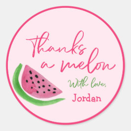 Gepersonaliseerde PinkThanks a Melon 1st Verjaarda Ronde Sticker