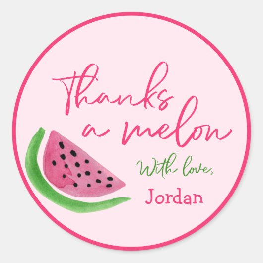 Gepersonaliseerde PinkThanks a Melon 1st Verjaarda Ronde Sticker (Voorkant)