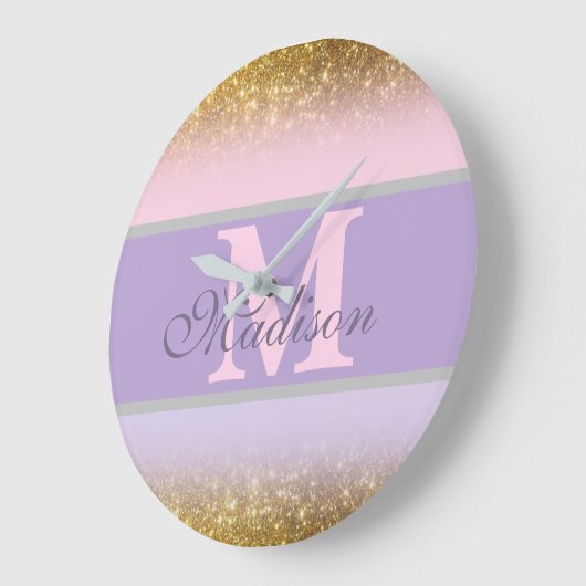 gepersonaliseerde pinky glitter Wall Clock Grote Klok (Hoek)
