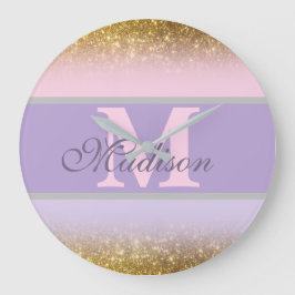 gepersonaliseerde pinky glitter Wall Clock Grote Klok