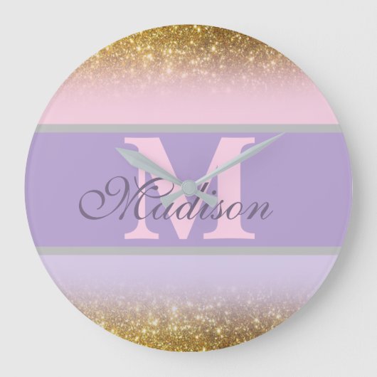 gepersonaliseerde pinky glitter Wall Clock Grote Klok (Voorkant)