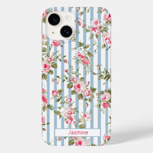 Gepersonaliseerde Pinstripe Preppy floral telefoon Case-Mate iPhone Case (Achterkant)