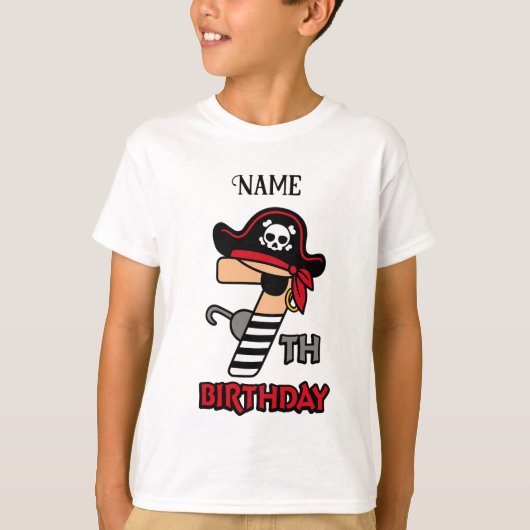 Gepersonaliseerde Pirate 7e verjaardag t-shirt (Voorkant)
