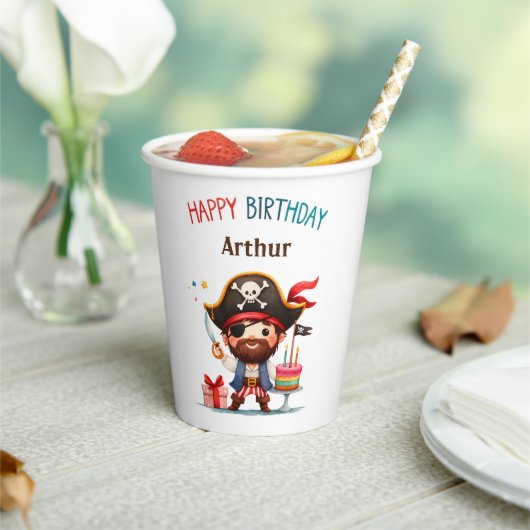 Gepersonaliseerde Pirate Happy Birthday Paper Cups Papieren Bekers (Insitu)