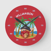 Gepersonaliseerde Pirate Hermit Crab Beach plezier Ronde Klok (Voorkant)