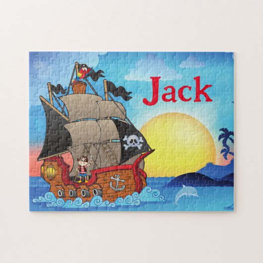 Gepersonaliseerde Pirate Ship Kindernaam Puzzel (Horizontaal)
