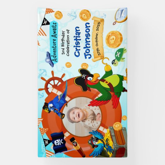 Gepersonaliseerde Pirate Verjaardag Party Banner F (Verticaal)