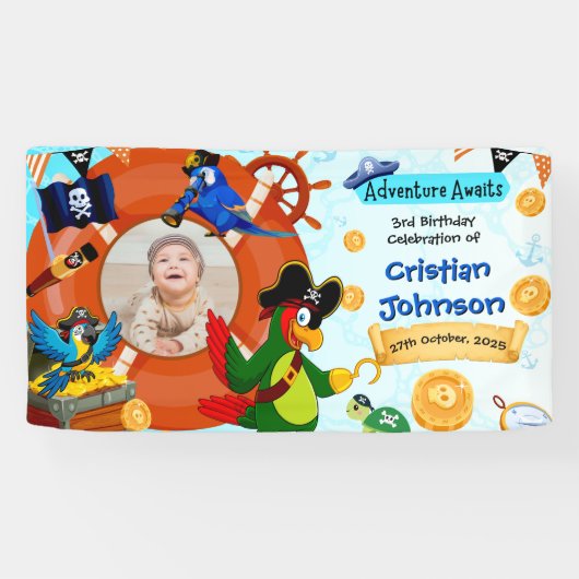 Gepersonaliseerde Pirate Verjaardag Party Banner F (Horizontaal)