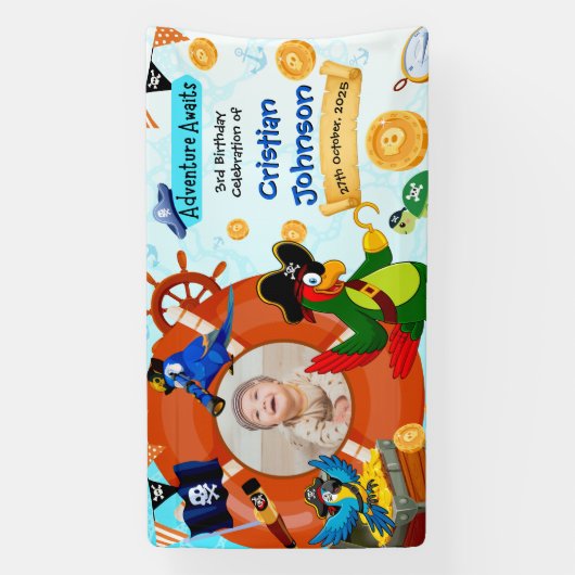 Gepersonaliseerde Pirate Verjaardag Party Banner F (Verticaal)